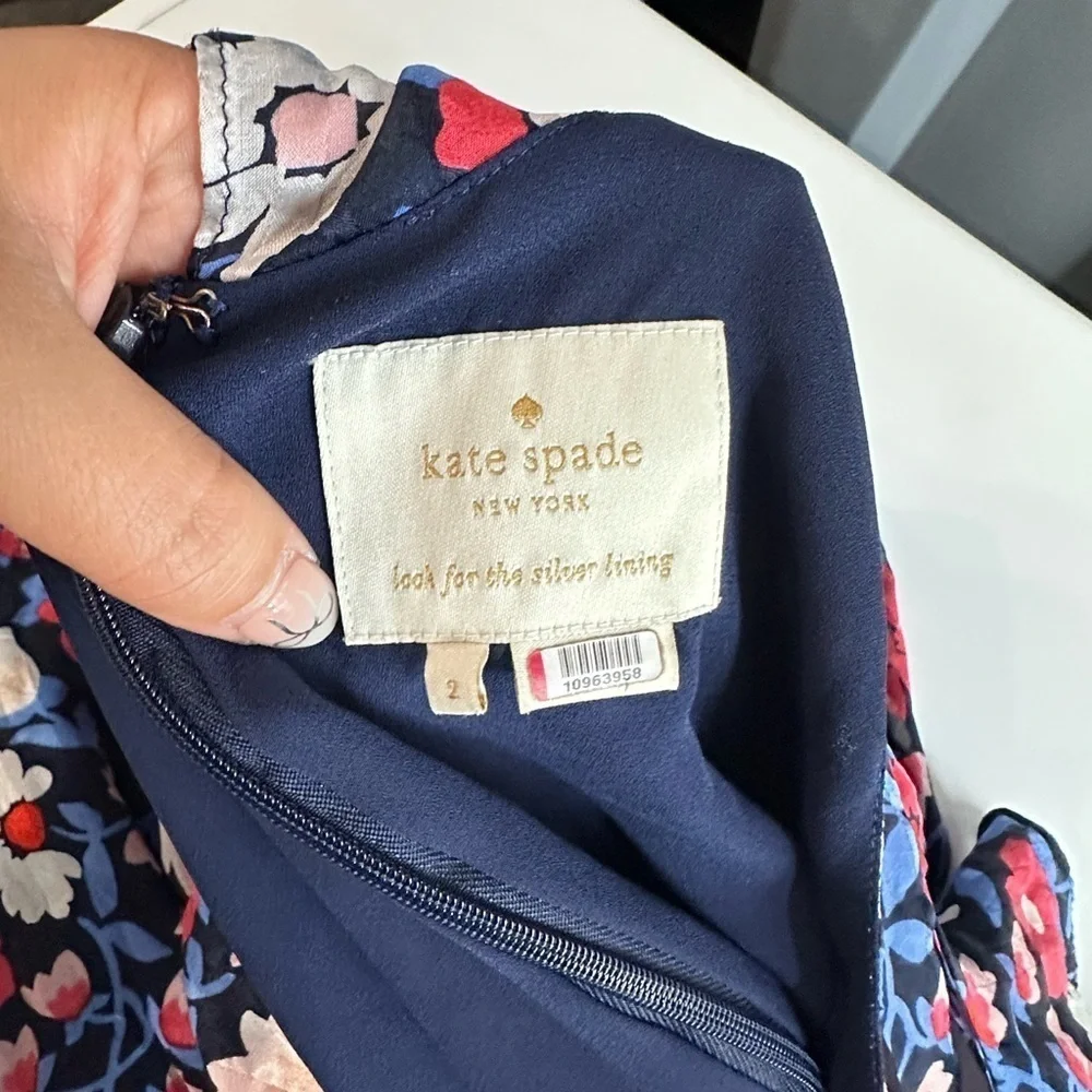 Kate Spade New York Navy Daisy Cutout Shoulder Silk Midi Dress Sz 2